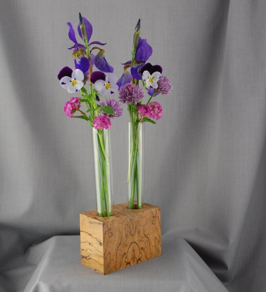 English Spalted Beech Wood Bud Vase