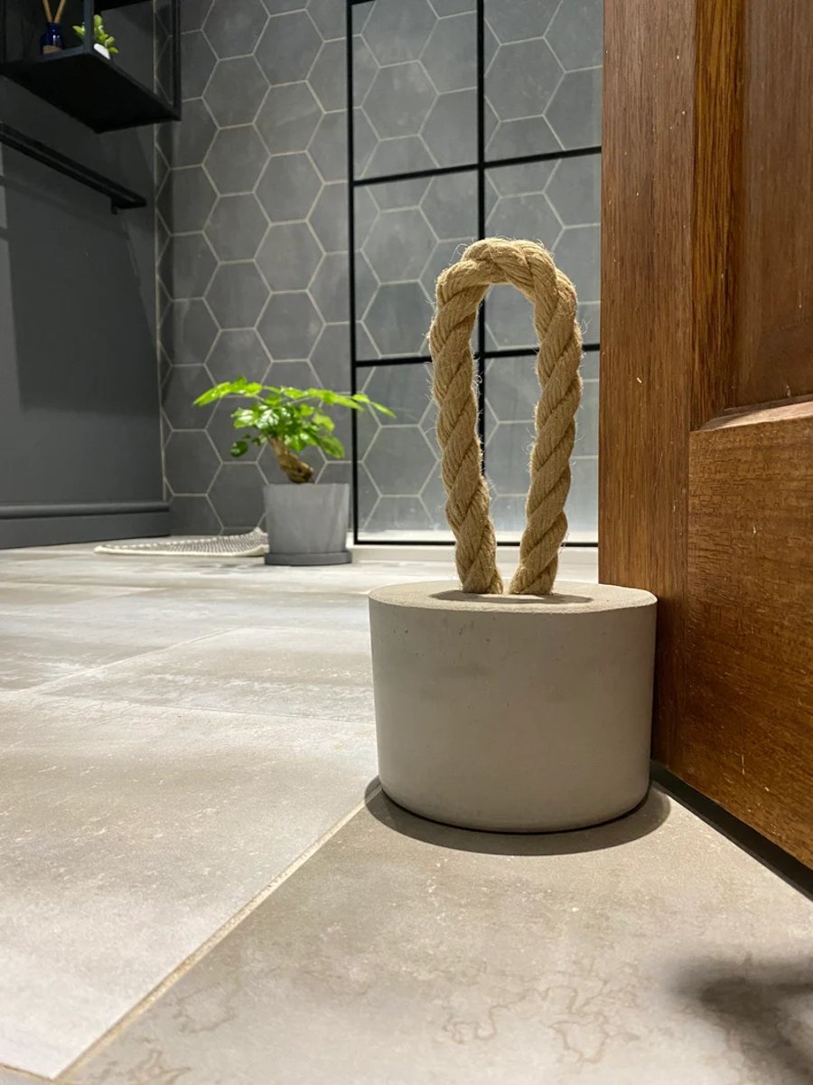 Concrete & Rope Doorstop in Grey- Home Gift Birthday Housewarming