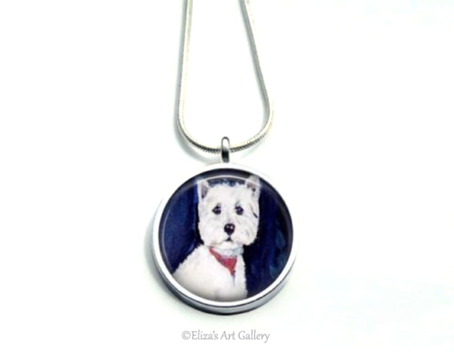 Silver Plated West Highland Terrier Dog Art Snake Chain Necklace