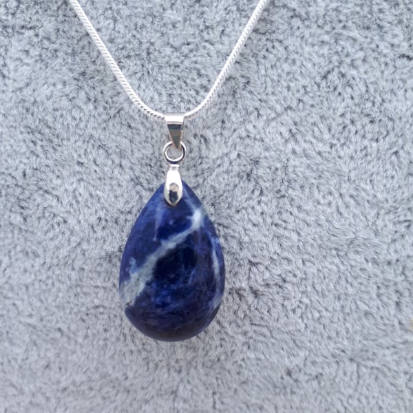 Teardrop Sodalite pendant on sterling silver chain