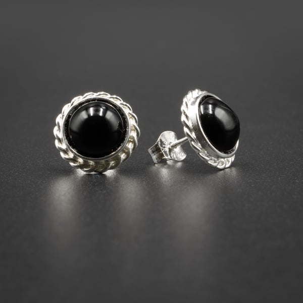 Black onyx and silver handmade stud earrings, Leo, Cancer gift