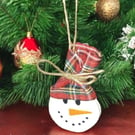 Handmade Christmas Snowman  Wooden Ornament