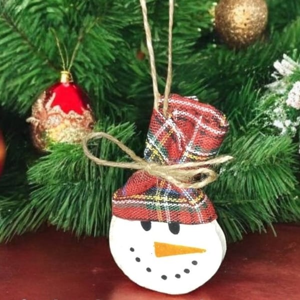 Handmade Christmas Snowman  Wooden Ornament