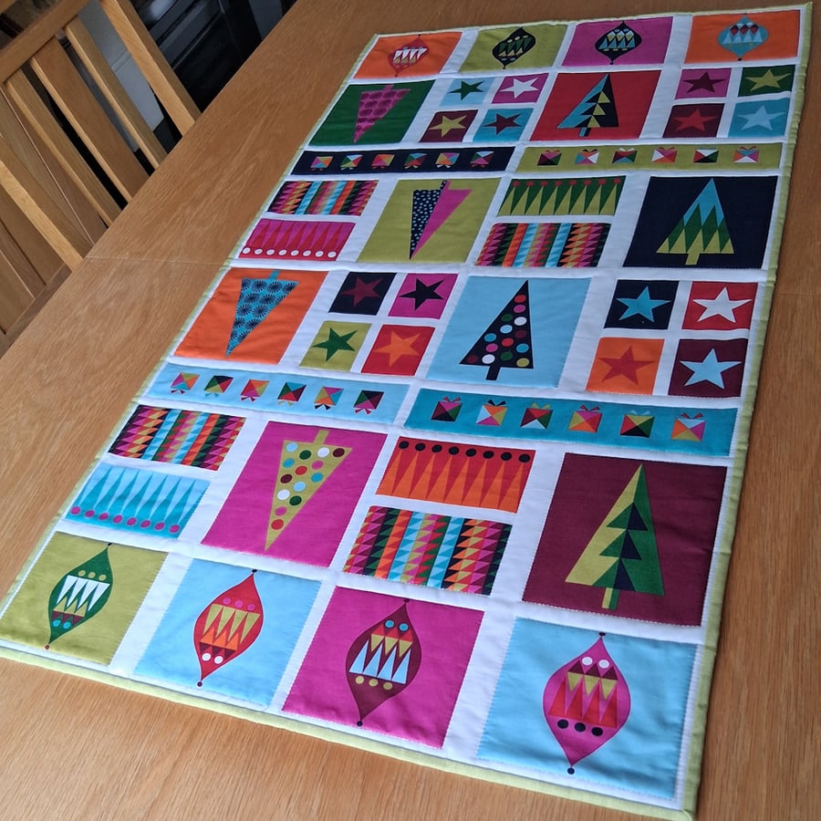 Quilted Colourful Christmas Table Runner