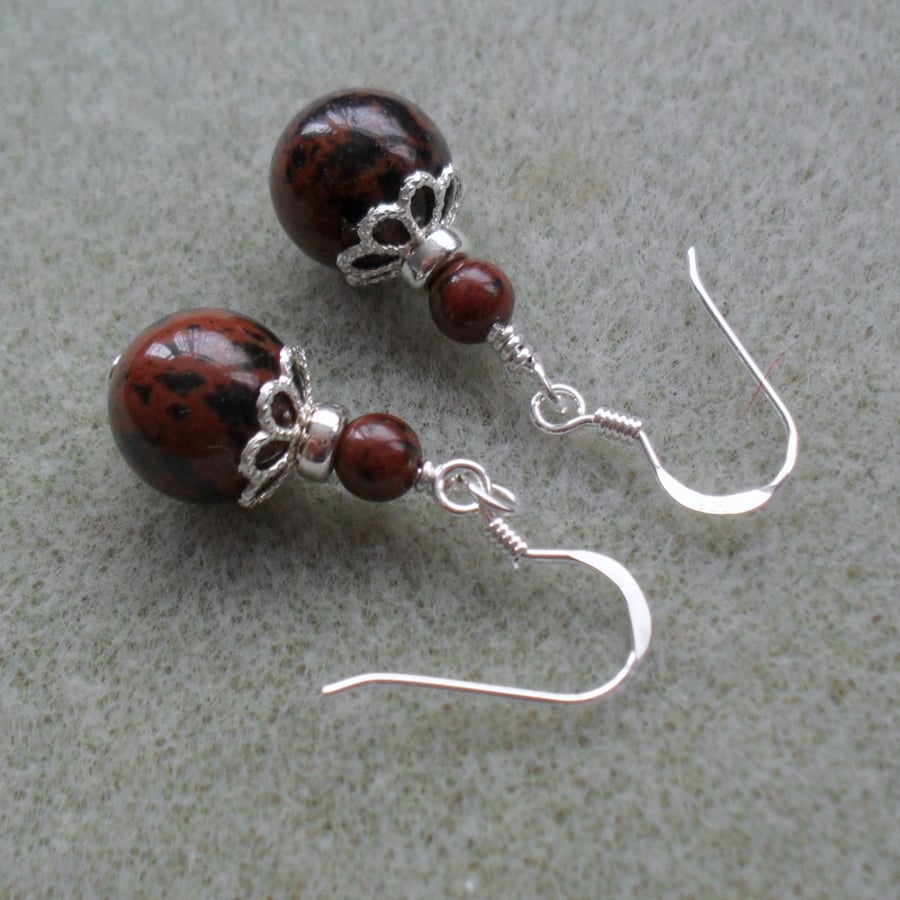  Mahogany Obsidian Sterling Silver Drop Earrings