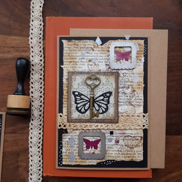 Butterfly mixed media card handmade keepsake silver