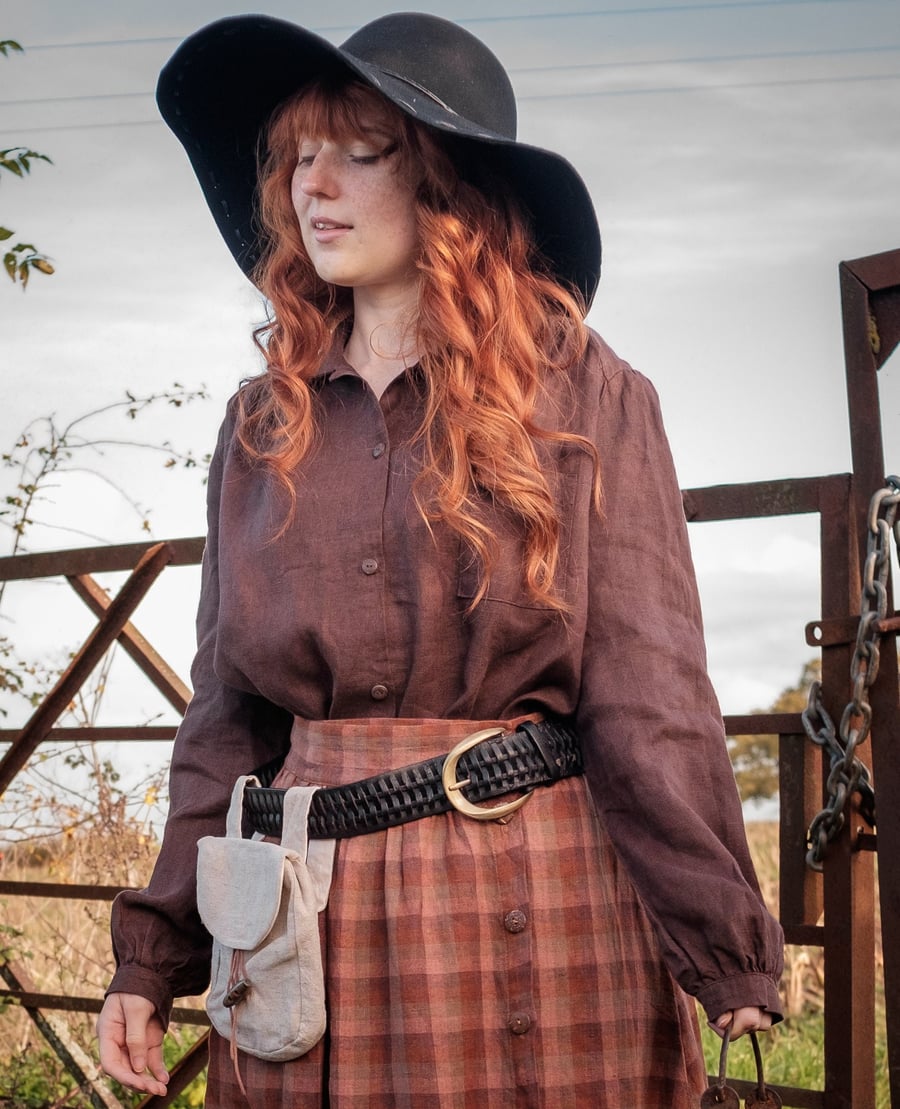 'Beth' Blouse Shirt Edwardian Prairie Style Gathered Eco Tumbled Linen 