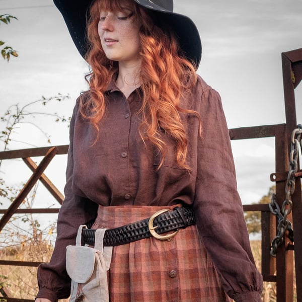 'Beth' Blouse Shirt Edwardian Prairie Style Gathered Eco Tumbled Linen 