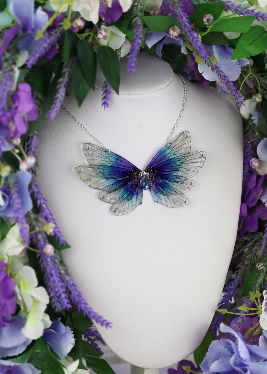 Fairy Wing Necklace - Butterfly Pendant - Blue Purple - Fairycore - Gift - Boho