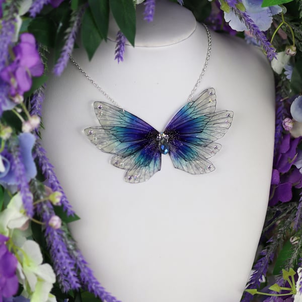 Fairy Wing Necklace - Butterfly Pendant - Blue Purple - Fairycore - Gift - Boho