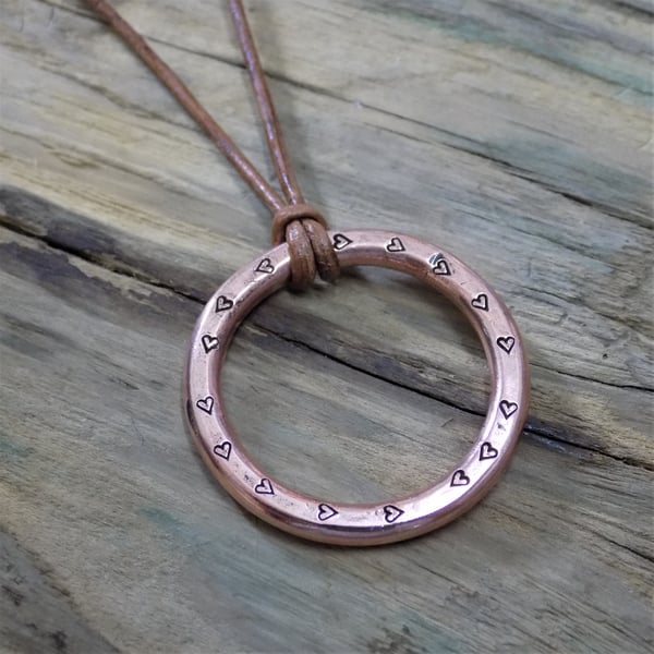 Copper chunky rustic hoop pendant 