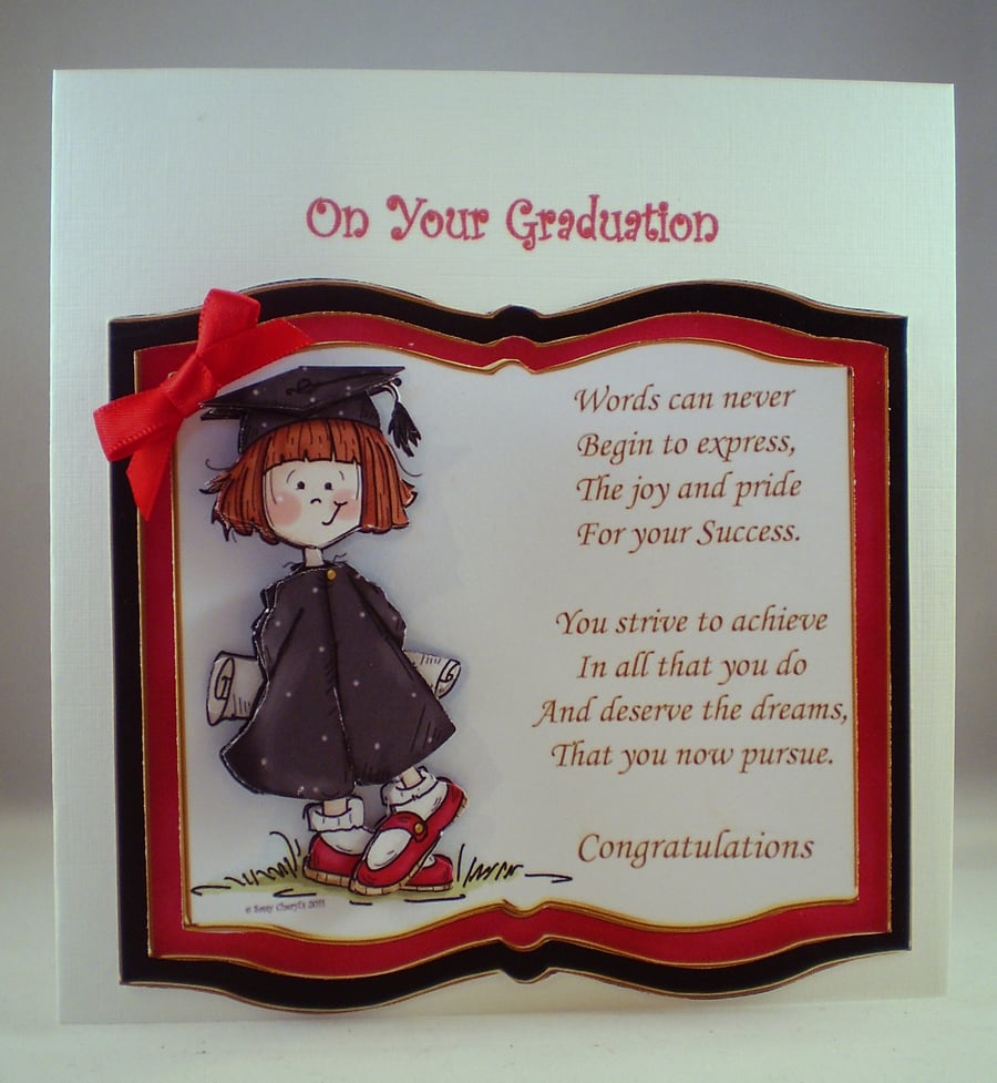 Handmade 3D Decoupage Graduation Card,Female, Personalise