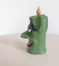 Spooky Green Fake Candle Character Hand Sculpted Air Dry Clay Ornament - Image 4