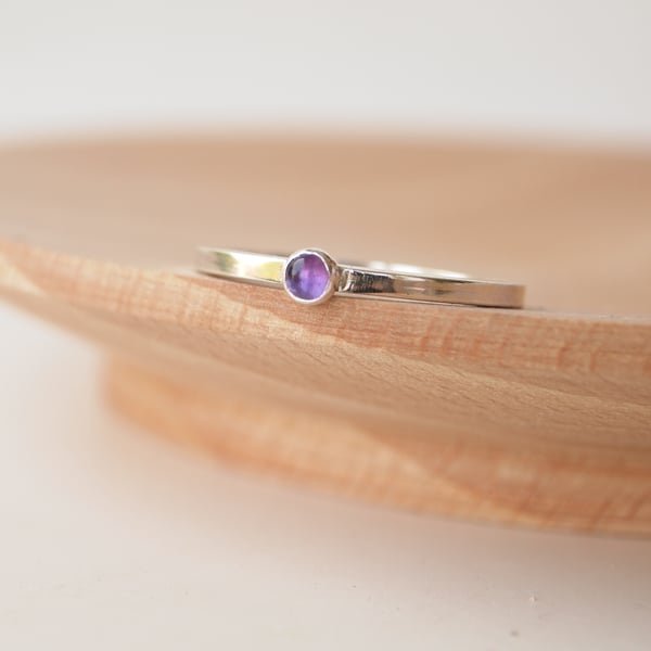 Amethyst Stacking Ring, 3mm Stone and Sterling Silver