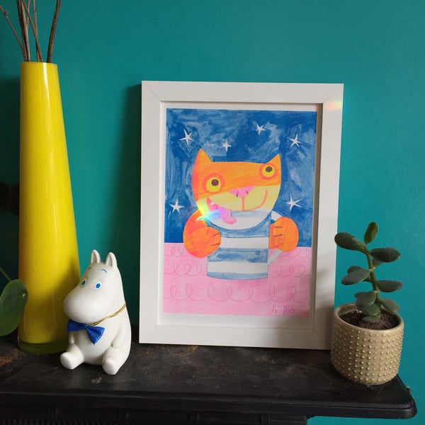  Cat unframed Riso Print by Jo Brown