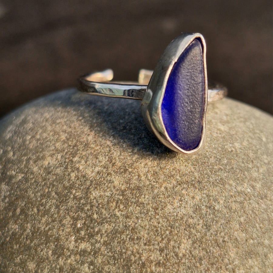 Adjustable Blue Seaglass Ring