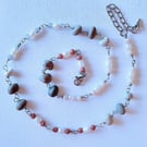 Pebble and pearl chain-link necklace 