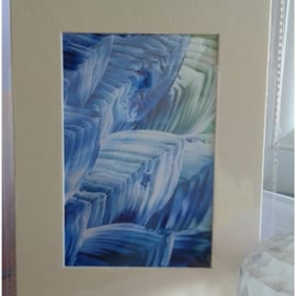 Blue green feathers original encaustic art painting 