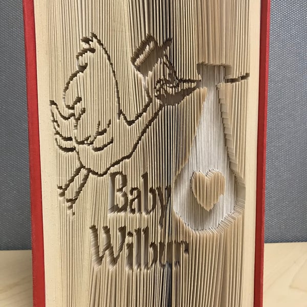 Stork, Baby CUSTOM Name CUT & FOLD Book Folding Pattern- EMAILED PDF PATTERN