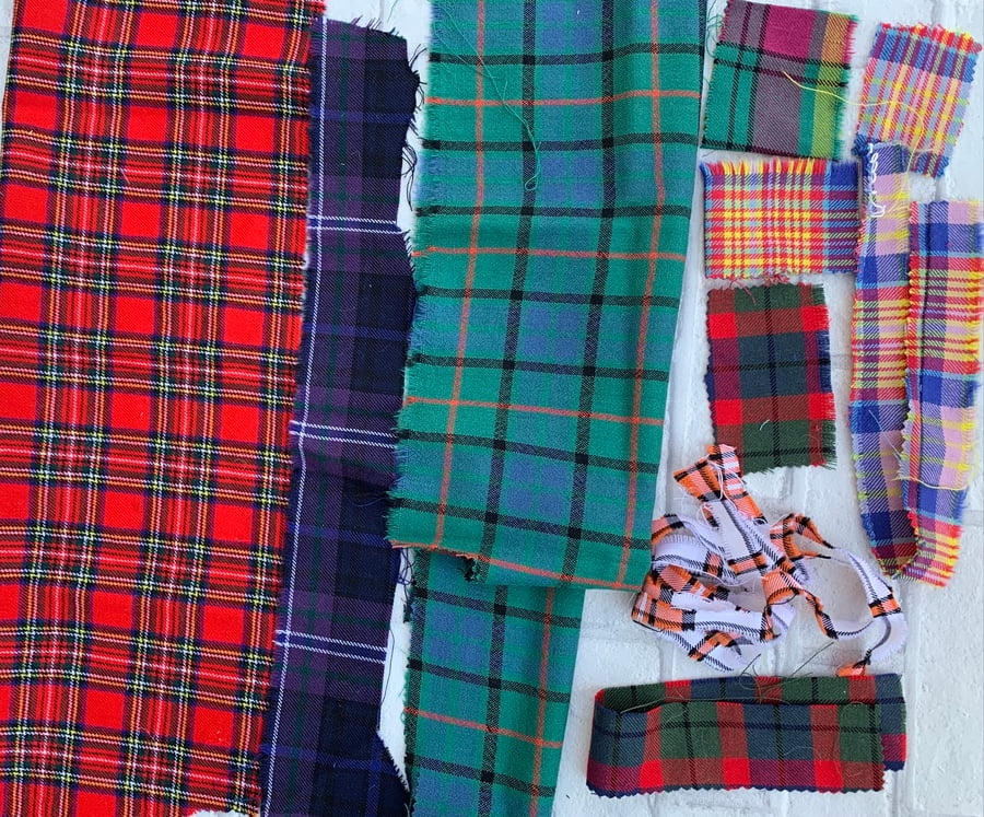 Fabric scraps of Scottish tweed 