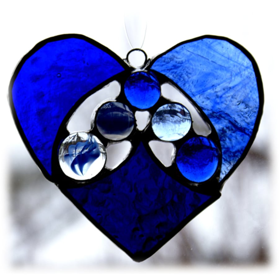 SOLD Heart Stained Glass Suncatcher  Nugget Blue