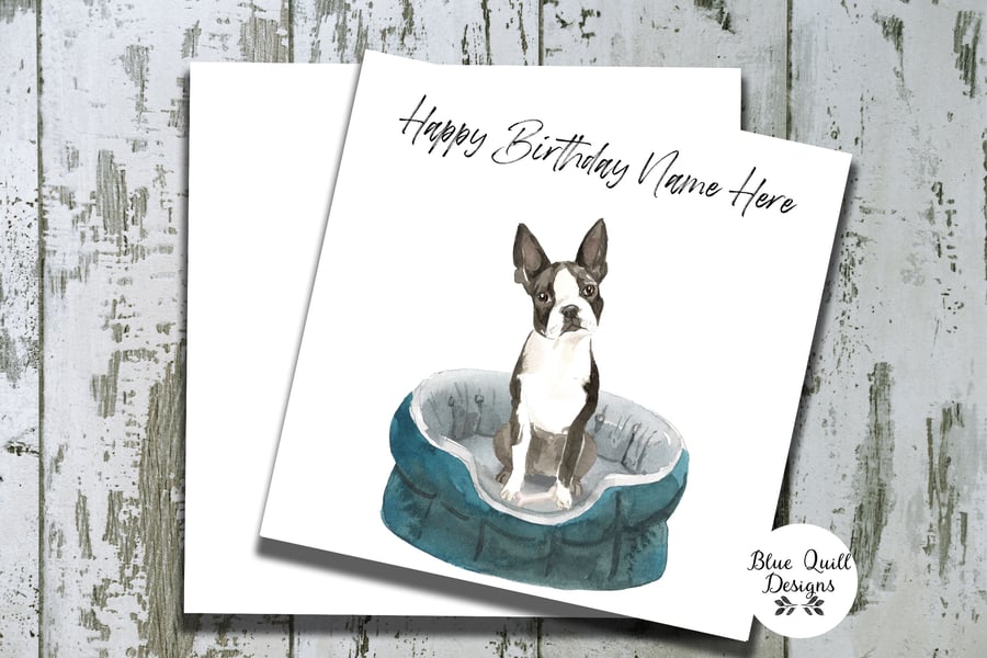 Boston Terrier Watercolour Print Personalised Birthday Card