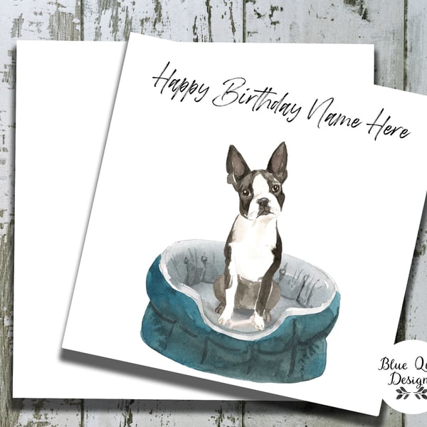 Boston Terrier Watercolour Print Personalised Birthday Card