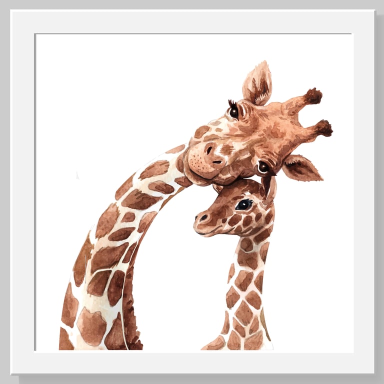 Giraffes mum and a baby wall print,  giraffes wall art, giraffes poster
