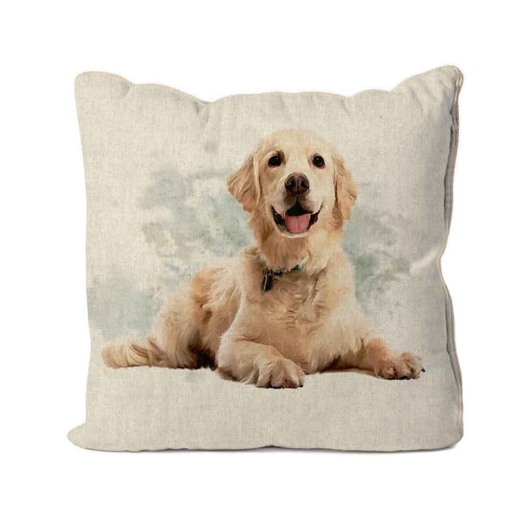 Handmade Golden Retriever Design Cushion-Linen. Size 40x40cm- (16"x16") CUS224