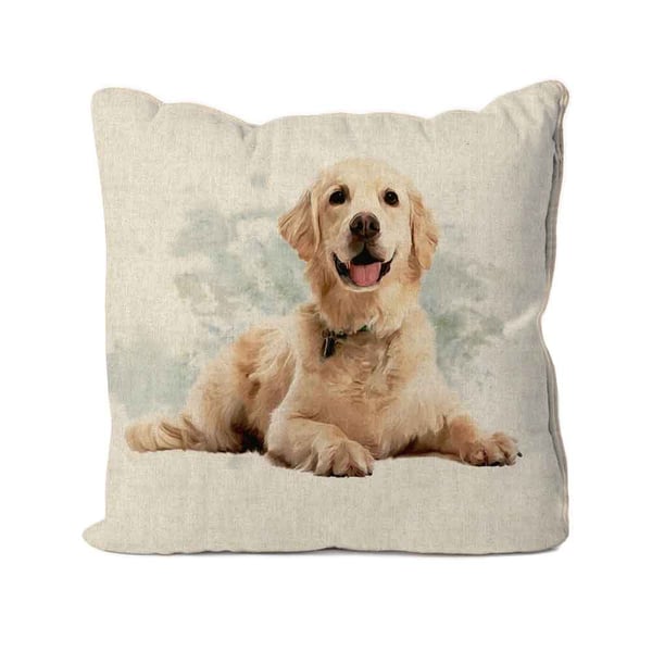 Handmade Golden Retriever Design Cushion-Linen. Size 40x40cm- (16"x16") CUS224