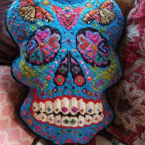 Fabulous Sugar Skull Tapestry Kit, Counted Folksy