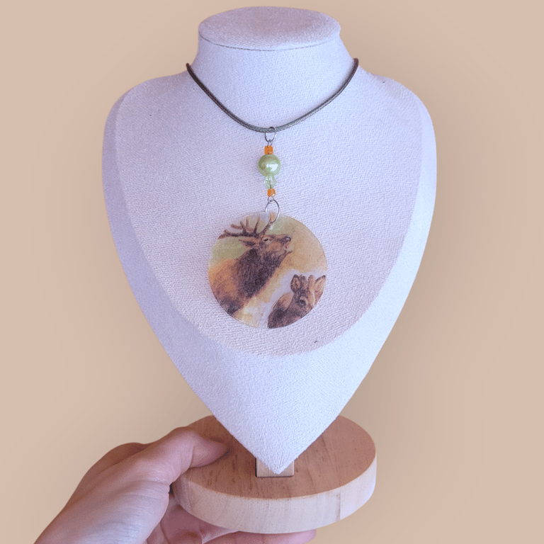 Deer Decoupage Shell Necklace 