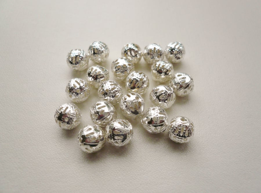 20 Tibetan Silver Filigree Round Beads