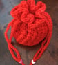 Red Valentine Drawstring Bag Gift Pouch Christmas Hand Crocheted Sparkly - Image 1