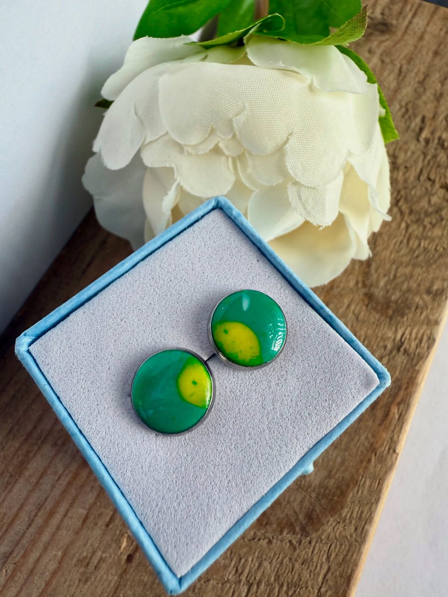 Green Polymer Clay Handmade Earrings Stud earrings