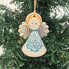 Teeny little ceramic angel Christmas angel blue dress 
