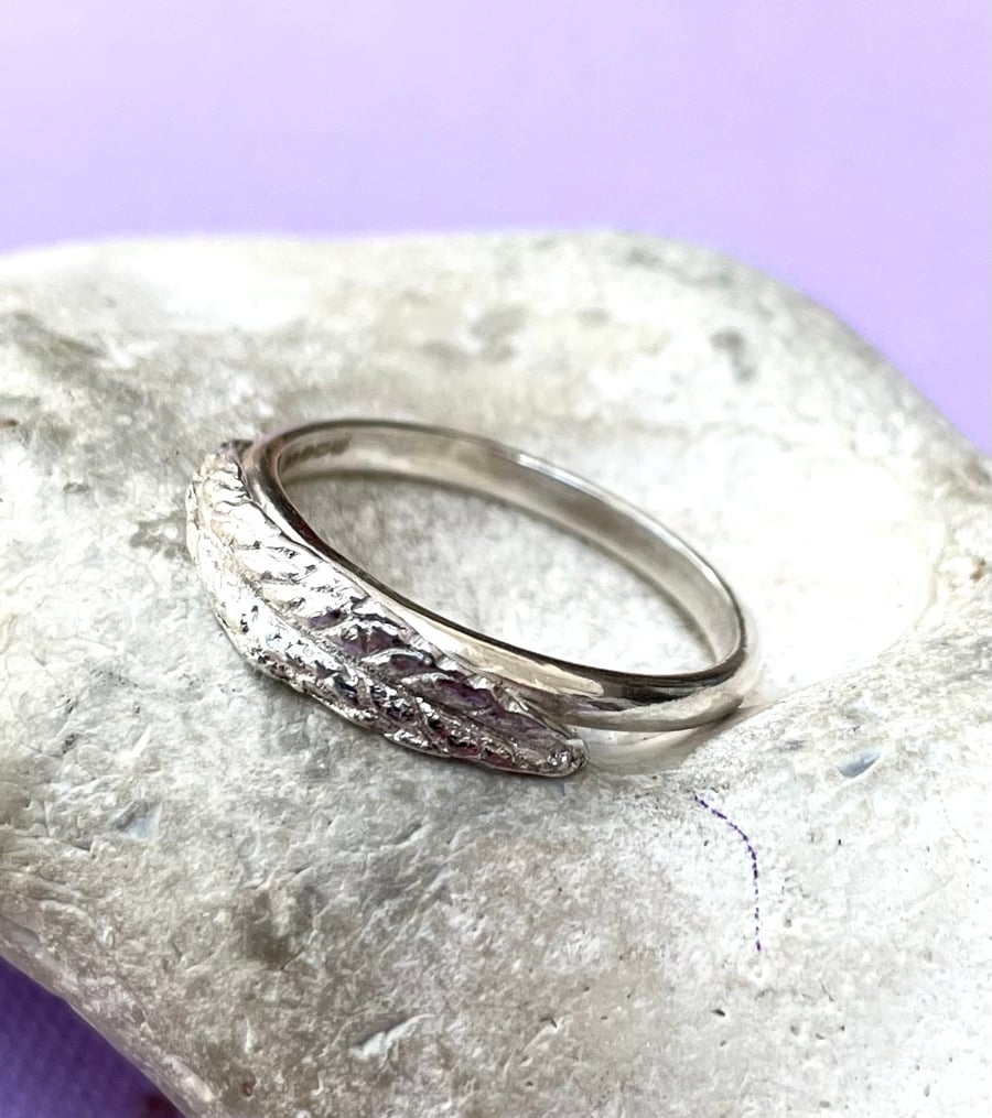 Silver ring with buddleia leaf 