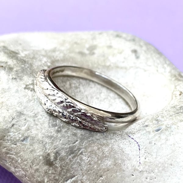 Silver ring with buddleia leaf 
