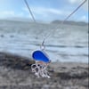 Blue Sea Glass and Sterling Silver Jelly Fish Pendant Necklace - 1027