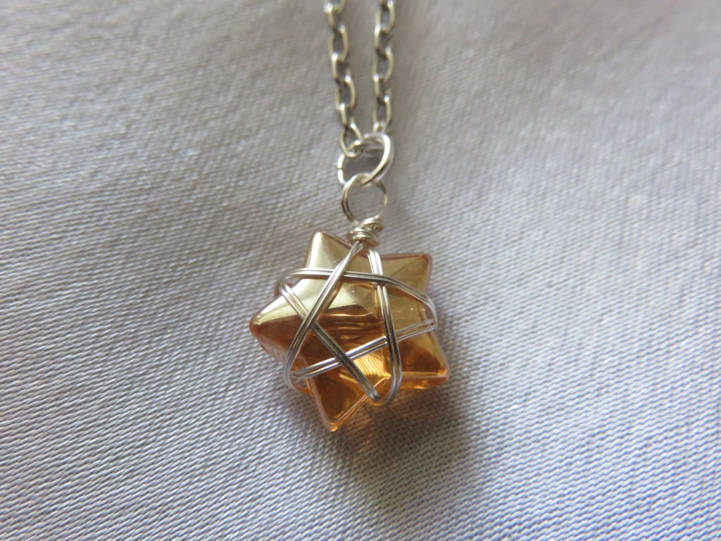 Wire Wrapped Star Necklace - Orange