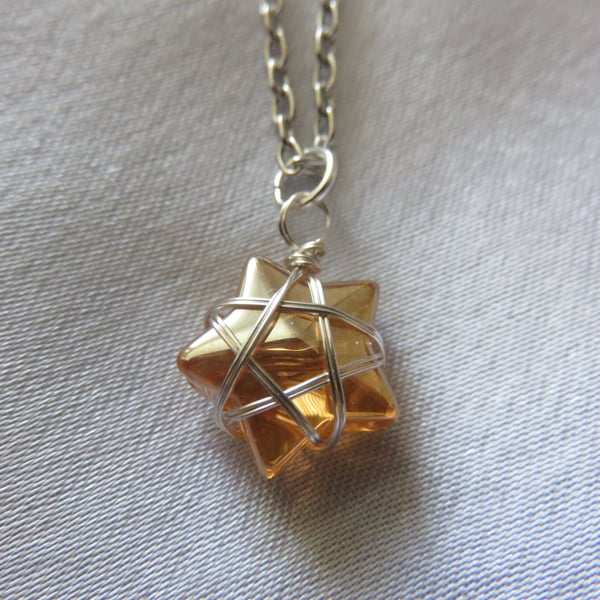 Wire Wrapped Star Necklace - Orange