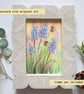Bees with blue grape hyacinth flowers, original art, letterbox gift idea