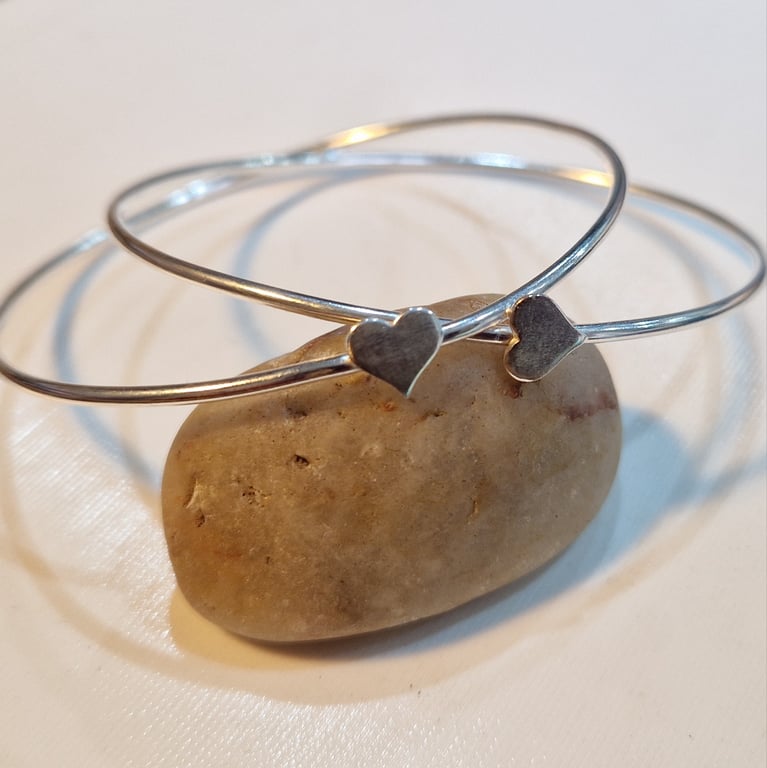 Heart Sterling Silver Bangle: handmade, recycled, polished: made to order