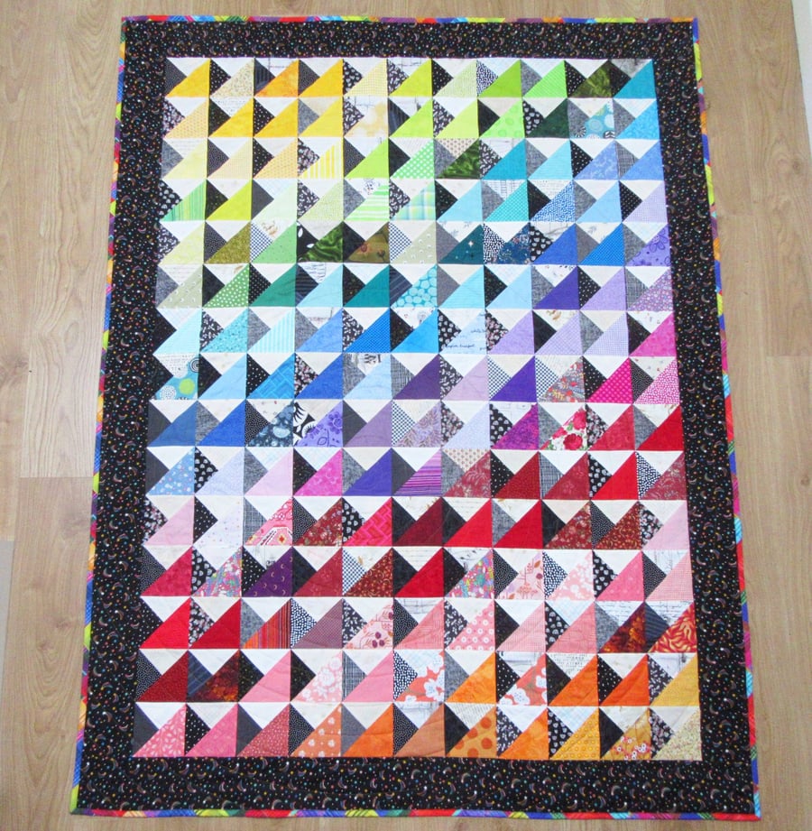 Gift for Student Bright Rainbow Patchwork Quilt