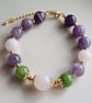 Amethyst, rose quartz and aventurine beaded bracelet with adjustable chain - Image 3