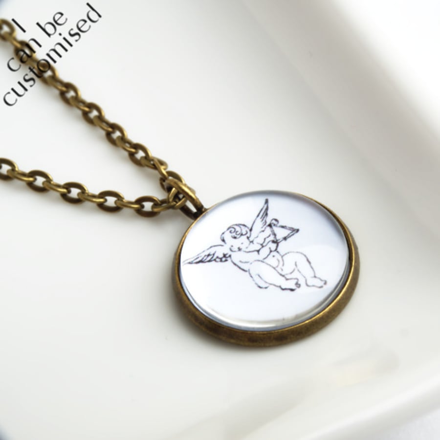 Angel Cupid Pendant Necklace with Antique Gold Chain