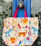 Small tote bag - jungle theme and bold floral lining - Image 2