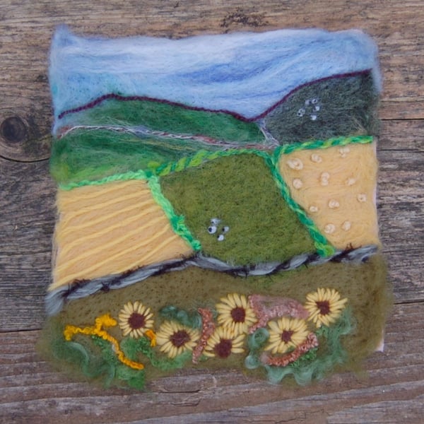 Needle felted picture - Sunflowers  Available unframed or with a frame. 