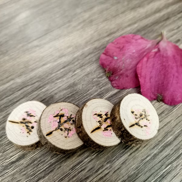 Wooden Cherry Blossom Buttons BHCB1