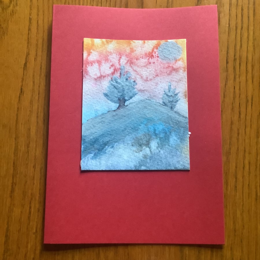 Hand-painted Christmas Yule Card 'Christmas Hill'